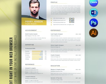 Resume Template For Canva, CV Template, Matching Cover Letter, Minimal Resume Templates, Creative & Modern Resume for Word, Instant Download