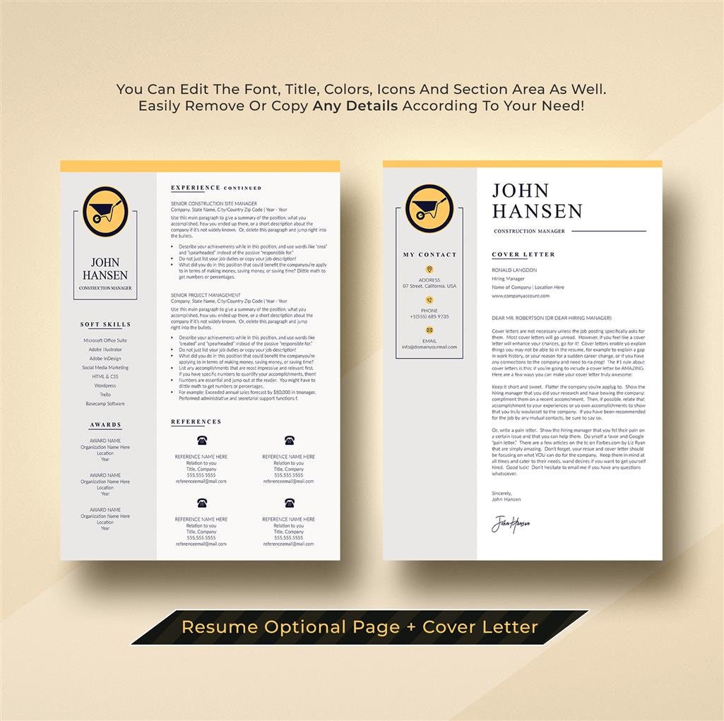 Resume Template for Canva, CV Template, Cover Letter, Minimal Resume ...