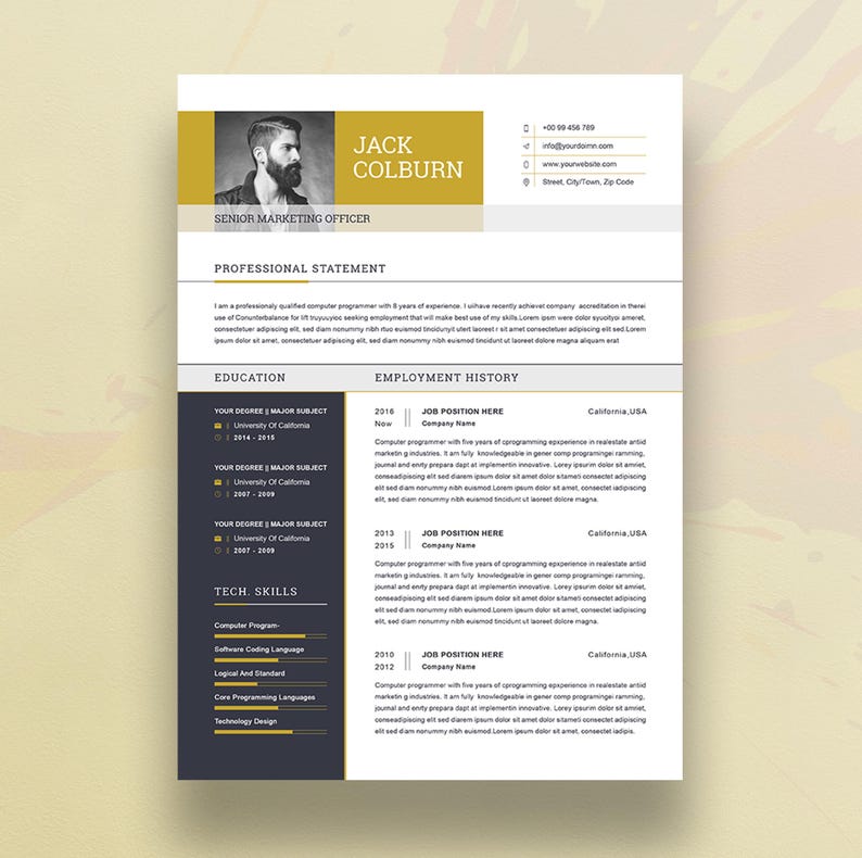 Modern Resume Template for Canva & Word Professional CV Design for Job ...