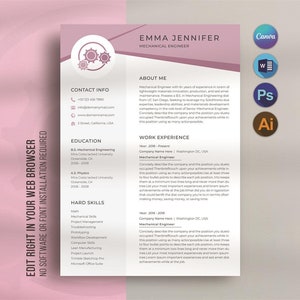 Engineer Resume Template Canva, Word Engineering Resume, Mechanical Engineer, Software Engineer, Electrician Technician, Civil Engineer