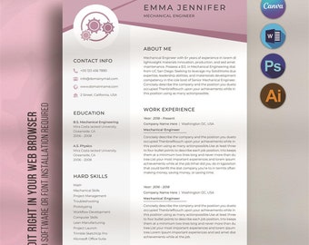 Engineer Resume Template Canva, Word Engineering Resume, Mechanical Engineer, Software Engineer, Electrician Technician, Civil Engineer