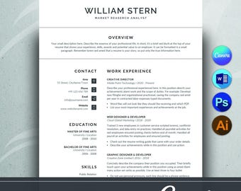 Modern Resume Template for Canva Professional CV Design Editable Resume ATS-Friendly Printable Resume for Job Applications Instant Download