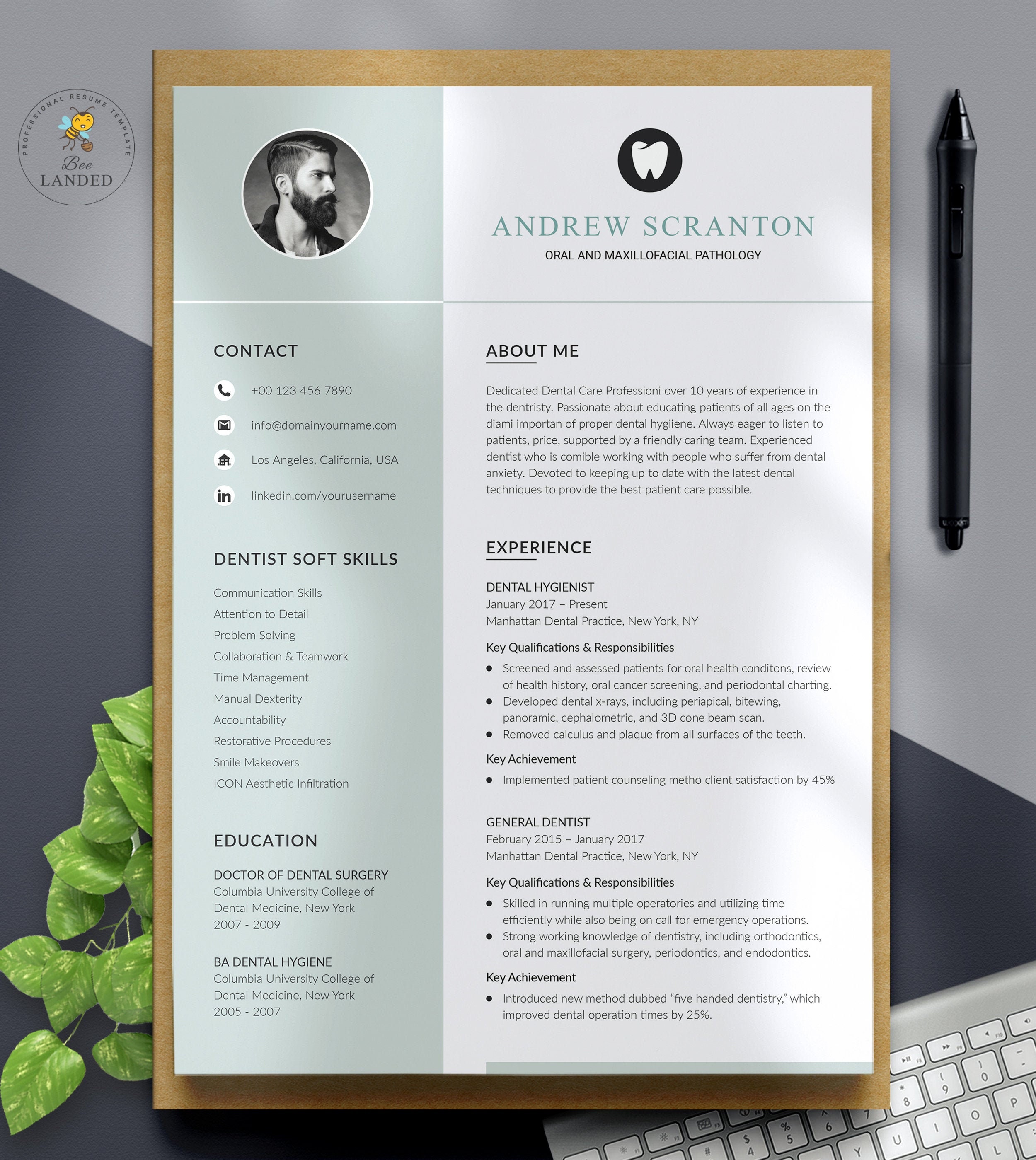 Dental Assistant Resume For Word Dentist CV Template Dental Etsy 