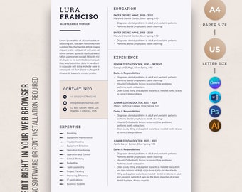 Maintenance Worker Resume For Canva, , CV Template, Cover Letter, Minimal Resume Templates, Professional and Creative Resume for Word