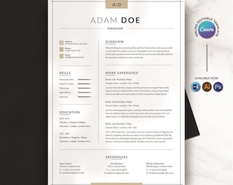 Modern Resume Template for Word & Pages: Clean CV Design (digital ...