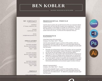 Può includere: Un modello di curriculum vitae per Ben Kobler, graphic designer e sviluppatore. Il modello presenta sezioni sul profilo professionale, l'esperienza, la formazione e le competenze. Il modello è progettato per essere modificato in un browser web.