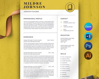 Resume Template For Canva, CV Template, Cover Letter, Minimal Resume Templates, Professional and Creative Resume for Word, Instant Download