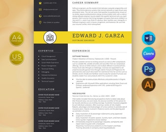 Software Engineer Resume Template Canva and MS Word, Engineering Resume, Software Engineer, Matching Cover Letter, Instant Download