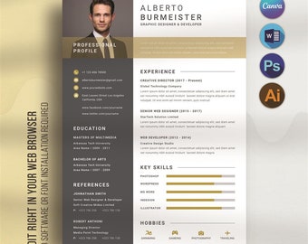 Resume Template For Canva, CV Template, Matching Cover Letter, Minimal Resume Templates, Creative & Modern Resume for Word, Instant Download