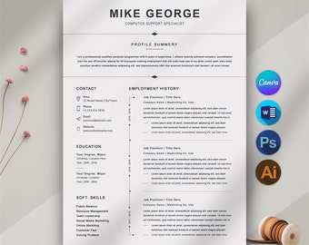 Resume Template for Canva & Word, Simple Minimalist Resume Templates, Professional  Resume, Elegant, Minimal CV, Creative, Modern Job Resume