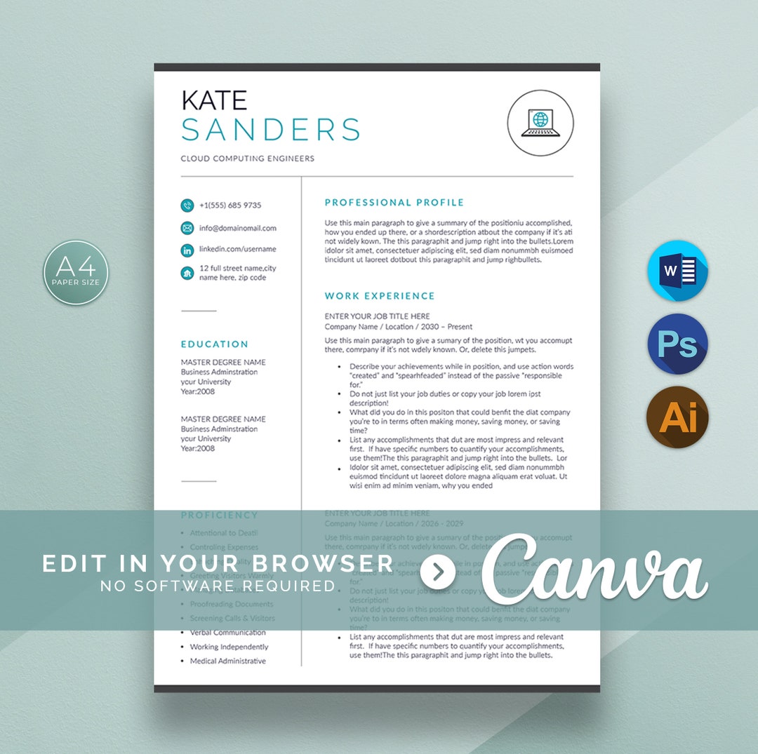 Cloud Computing Engineer Resume for Canva, , CV Template, Cover Letter ...