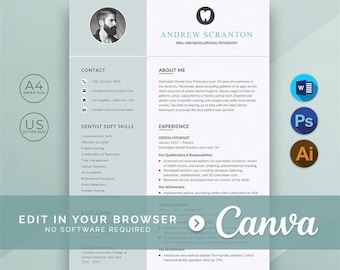 Dental Assistant Resume for Canva, Dentist CV Template, Dental Hygienist Resume for Word Instant Download, Orthodontic Resume | Dentistry CV