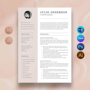 IT Manager Resume Template Canva and MS Word, Engineering Resume, Software Engineer, Matching Cover Letter, Instant Download