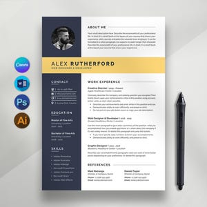 Modern Resume Template for Canva Professional CV Design Editable Resume ATS-Friendly Printable Resume for Job Applications Instant Download