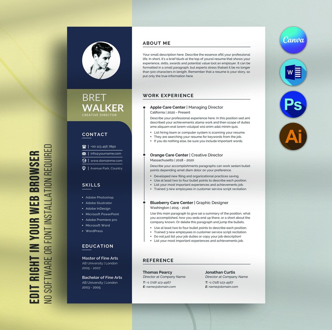 Professional Resume Template, Modern CV Template, Editable Canva Resume ...