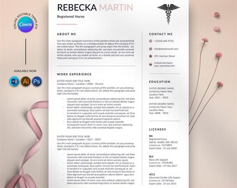 Nurse Resume Template For Canva | Nursing Resume for Word | Medical Resume, RN Resume, Doctor Resume, Healthcare Resume | Instant Download