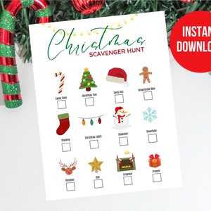 Christmas Scavenger Hunt Printable, Kids Treasure Hunt, Christmas Party Game, At Home Activity, Social Distancing Holiday, Christmas Kids