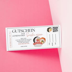 Personalisierbarer Sushi-Gutschein mit QR-Code, Digitaler Download | Kreatives Geschenk für Sushi-Liebhaber, Last-Minute Geschenkidee