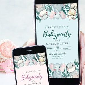 Invitación digital para baby shower | Baby Shower, ambiente selvático, moderna y personalizable, embarazo