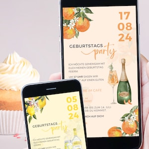 Digitale Einladung Geburtstag | Stilvoll, witzig & spritzig, Drink, Orange, Zitrone, Gartenparty