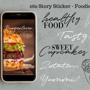 Instagram Story Stickerset Food Digitaal | 260 Lijntekeningen & Spreuken, voor Instagram en GoodNotes, Planner, Foodlover