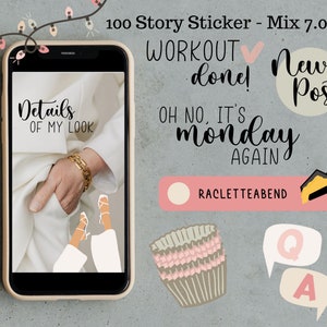 Instagram Story Sticker Mix Set | 100 colorful digital stickers, lettering & motifs, suitable for Instagram and Planner, daily, everyday