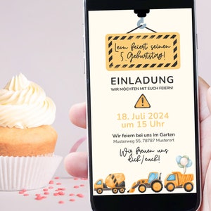 Digitale Einladung Kindergeburtstag | Baustelle, Bagger, Kran, Schaufel, Traktor