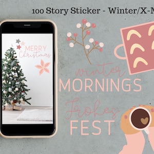 Instagram Story Sticker Winter Set ins rosa | digitale Planner Sticker & Instagram Story Deko, Weihnachten und Winter, GoodNotes Download