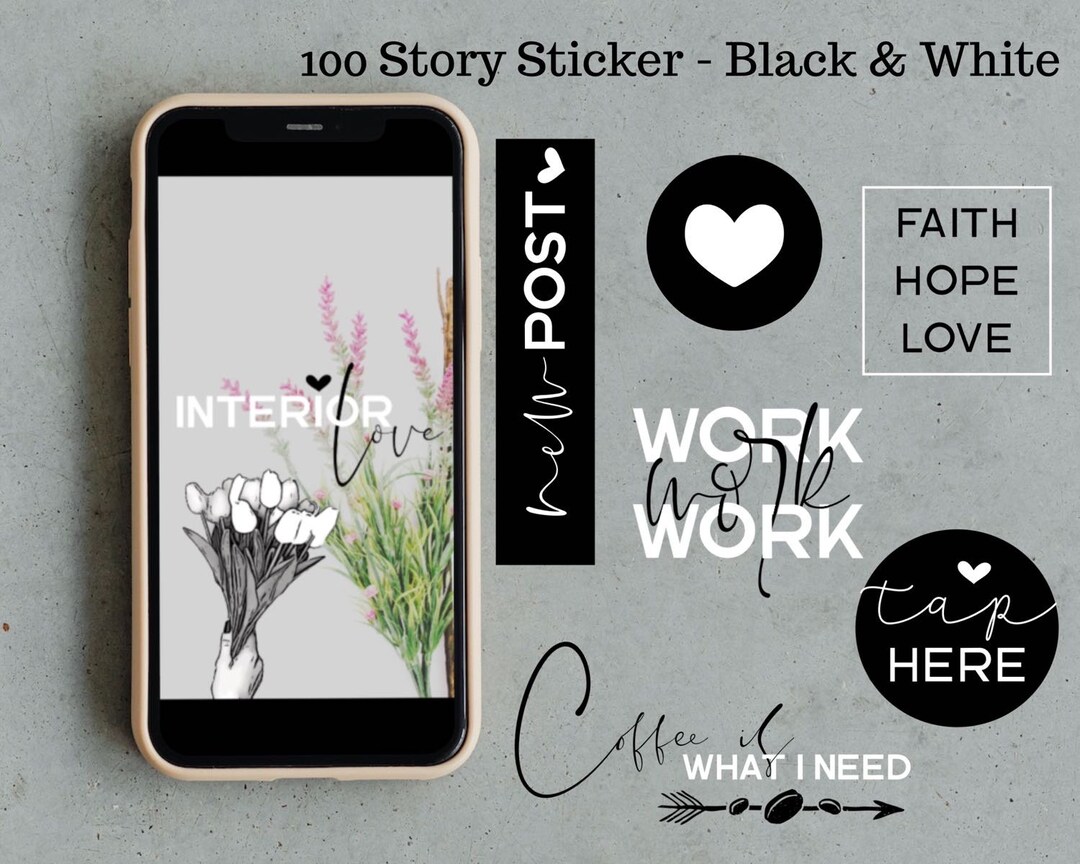 Instagram Story Sticker Set Basic | Black and White, 100 Digital ...