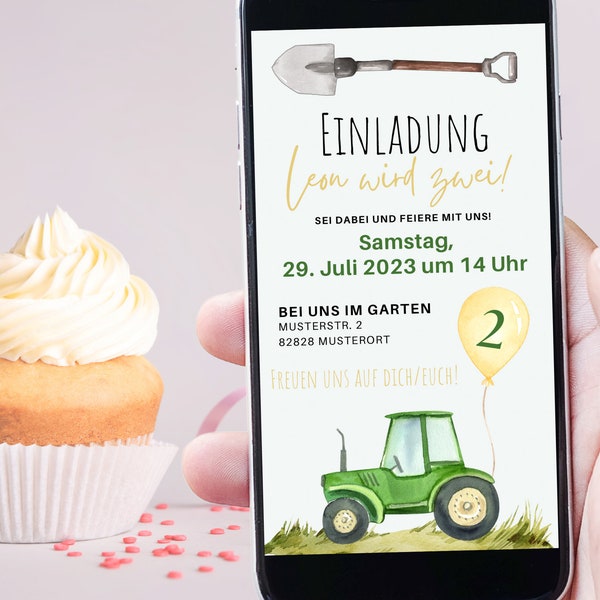 Digitale Einladung - personalisierte eCard Geburtstag, einfach schnell digital, Traktor, Bauernhof, Junge, Umgestaltung für anderes Ereignis