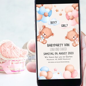 Invito digitale per baby shower | Baby shower, Orsetto con palloncini, Moderno e personalizzabile, Gravidanza
