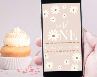 Digital invitation for a children's birthday party | Delicate flowers & great joy, invitation to a first birthday, invitation with daisies