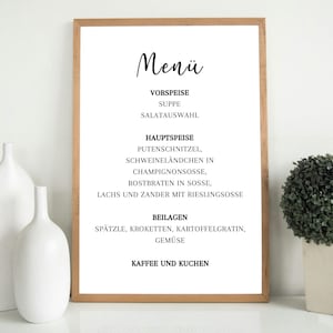 Menükarte zum selber ausdrucken, Karte für das Menü & Buffet, Hochzeiten, Geburtstag, Dinner, minimalistische Menükarte, Download
