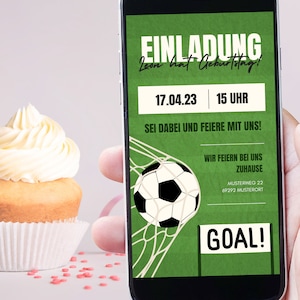 Digitale Einladung Kindergeburtstag Fußball | Digital personalisierbar, Handy-Karte zum Download, Ball, Tor