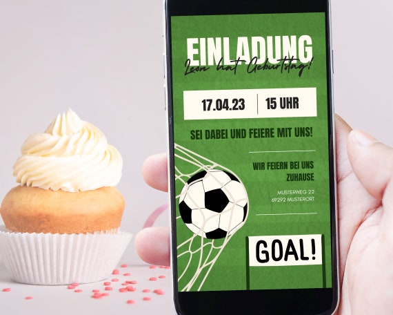 Digitale Einladung Kindergeburtstag Fußball | Digital personalisierbar, Weltmeisterschaft, Einladung für Fußball-Fans, Tor zum Geburtstag!