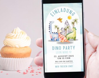Invitación digital de cumpleaños de dinosaurios | Invitación personalizada de dinosaurios para WhatsApp y teléfono móvil, invitación divertida para niños