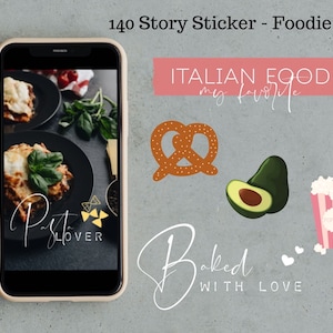 Instagram Story Stickerset Food Digitaal | 100 Ontwerpen & Spreuken, voor Instagram en GoodNotes, Planner, Foodlover