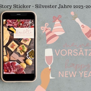 Instagram Sticker Set 2023-2028 New Year's Eve | digital planner stickers, New Year's decorations, pink & gold glitter, GoodNotes and Instagram Stories