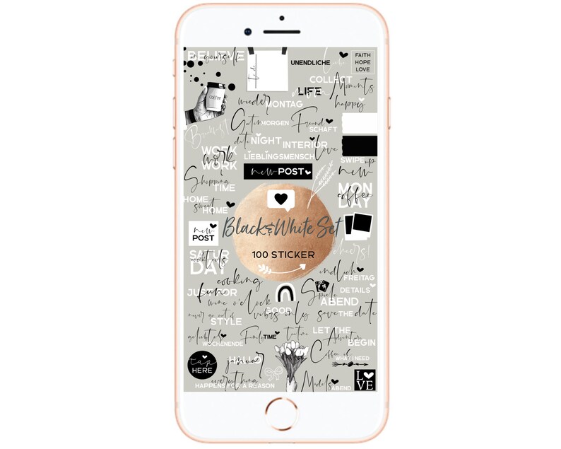 Instagram Story Sticker Set Basic | Black and White, 100 Digital ...