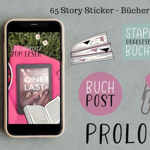 Könnte beinhalten: Ein Smartphone zeigt das Cover eines Buches mit dem Titel "ONE LAST ACT" auf einem rosa Handtuch, mit dem Text "LIEBLINGSPLATZ ZUM LESEN". Zusätzliche Aufkleber sind gestapelte Bücher, eine Herz-Büroklammer und die Wörter "BUCH POST" und "PROLOG".