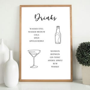Menú de bebidas imprimible, menú de bebidas y cócteles, bodas, cumpleaños, cenas, menú de bebidas minimalista, descargar