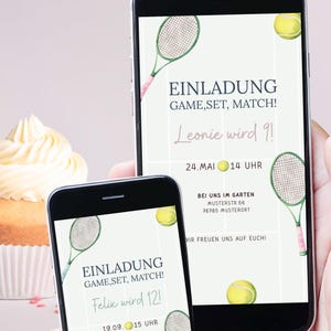 Digitale Einladung Kindergeburtstag Tennis | Game, Set & Match, Digital personalisierbar, Handy-Karte zum Download, Sport, Tennisfeld