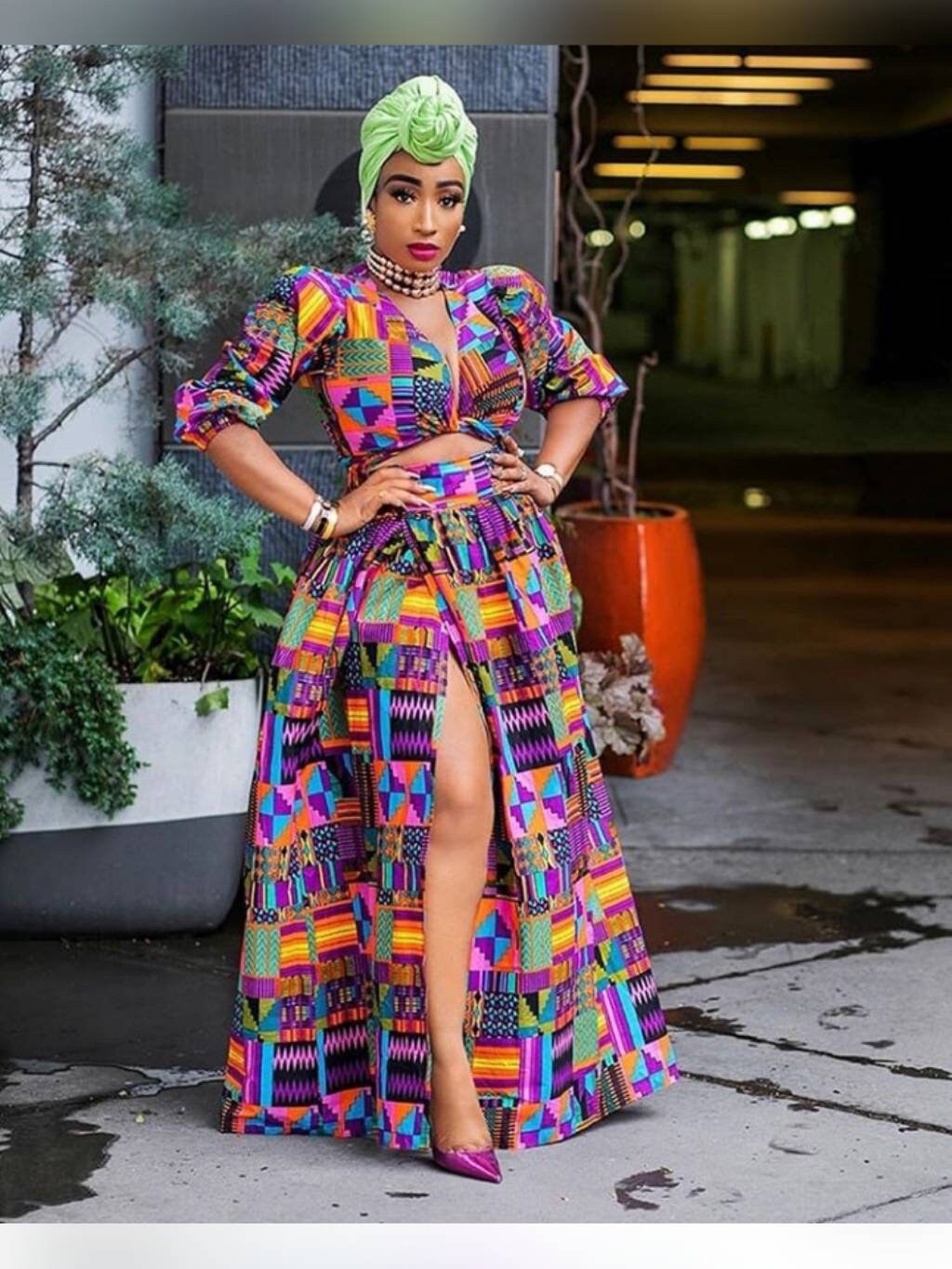 Purple Kente Maxi Dress Wedding Guest Attire Prom Ankara Dress ...