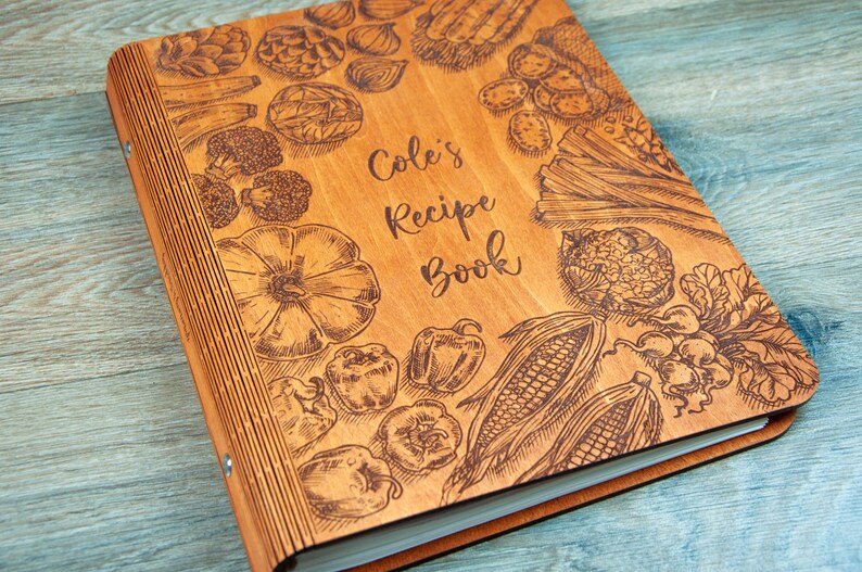 Personalized Wooden Recipe Book Binder Custom Journal Cookbook Etsy
