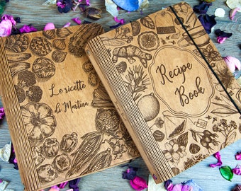 Personalized Wooden Recipe Book Binder Custom Journal Cookbook Notebook Valentine's Day Bridal Shower Gift Moms Gift Daughter Birthday Gift