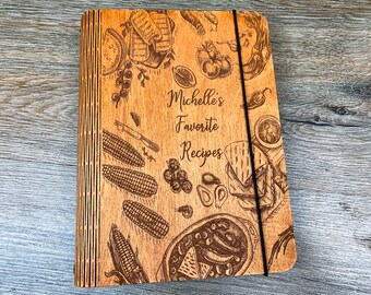 Personalized Gifts Mothers Day Gift for Her   Wooden Custom Cookbook 5th Anniversary Gift For Wife Recipe Binder Personalized Recipe Book