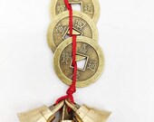 Dream Home Treasure Brass Fengshui Vastu Lucky 3 Bell and 3 Coins Door Hanging