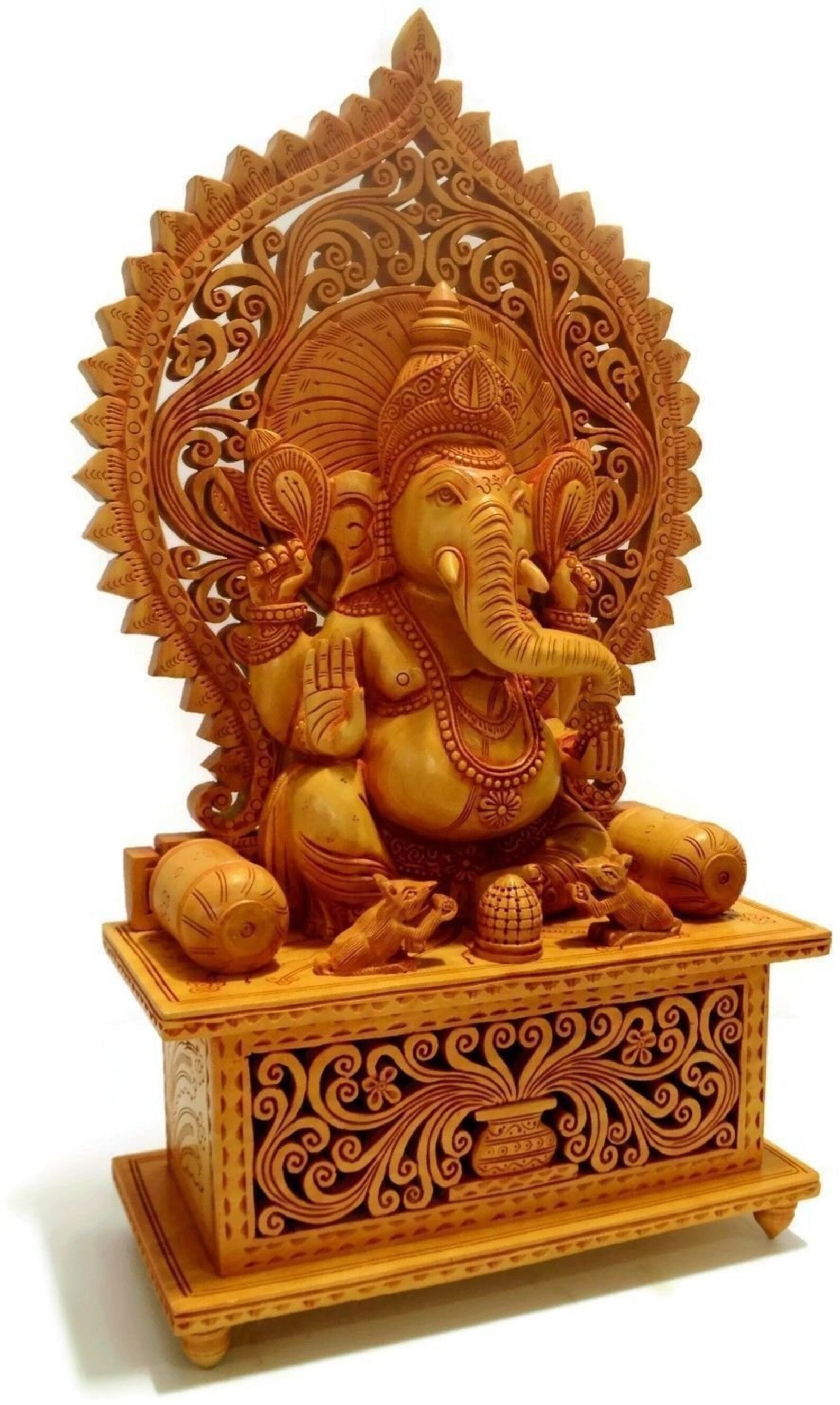 Large Wooden Ganesh Ganesha Statue Idol Intricately Hand Etsy