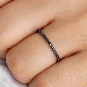 14K Solid Gold Black Diamond Band, Full Band, Birthday Gift for her, Stacking Ring, Stackable Black Diamond Ring