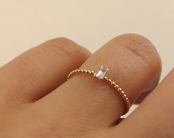 Baguette Diamond Ring, Minimalist Solid Gold Baguette Diamond Ring, Baguette Diamond Solitaire Ring, Stacking Diamond Ring, Gift For Her